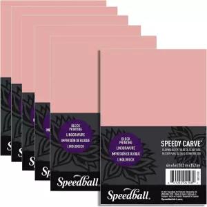 스피드볼 스피디카브 프리미엄 인쇄 블록 - 4인치 x 6인치 핑크 카빙 소재 부드럽고 정밀한 6팩 맞춤형