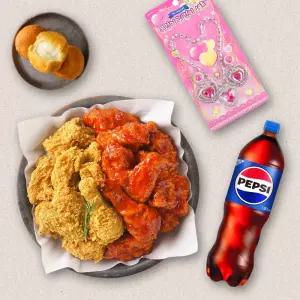 [멕시카나] 후라이드반양념반+단짠감자치즈볼+콜라1.25L+목걸이세트