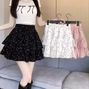 러블리 도트 프릴 미니스커트 밴딩 티어드 치마 속바지 포함