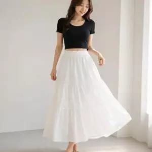 여자 블랙 여성 플레어 티어드 캉캉 롱 밴딩 화이트 치마 여름 스커트