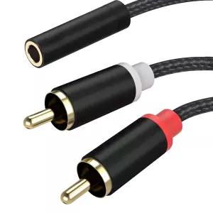 3.5mm 여성 to 2 RCA 남성 스테레오 케이블 양방향 AUX 보조 Y 금도금 어댑터 TV 스마트폰 MP3 태블릿