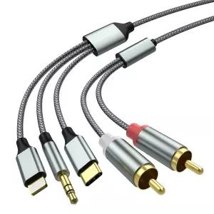 라이트닝 to RCA 케이블 오디오 AUX 어댑터 3.5mm 케이블USB C 2 Audio Cable 3 in 1 for Power Amplifier