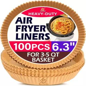 에어프라이어 라이너 일회용 100PCS 6.3인치 3-5QT용 표백되지 않은 종이 논스틱 음식 맛을 보존하면서