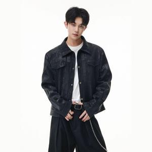 모두팜 남성 레트로 가죽 쇼트 와이드 코트 가을 캐주얼 블랙 자켓 MOC