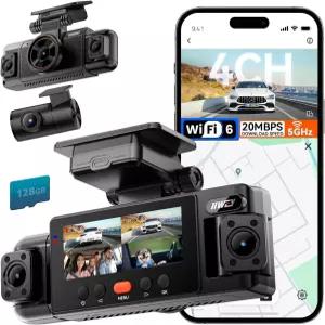 IIWEY N6 360 대시캠 4채널 앱 포함 5.8G WiFi-6 최대 20MB/s 128GB 무료 카드 차량용 FHD 전면 및 후면