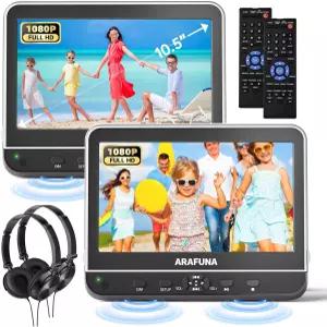 아라푸나 10인치 듀얼 스크린 휴대용 DVD 플레이어 자동차 헤드레스트 비디오 시스템 HDMI 입력 AV/CD/USB
