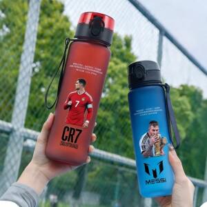 650ml CR7 어린이 물병 축구 스타 호날두 키즈 빨대컵 야외 스포츠 남아 학교용 누수 방지 주전자
