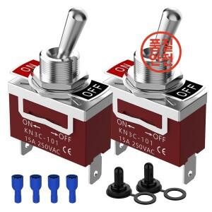 2PCS 방수 토글 스위치 2핀 ON/OFF 해양용 12V DC 30A/125VAC 20A 헤비 듀티 (캡 터미널 포함) 자동차용