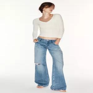 ZARA JEANS TRF WIDE LEG FLARE 로우라이즈 디스트로이드 - 블루 5359/220/400