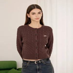 리 우먼 라운드넥 케이블 가디건 브라운 LE2503CD62BR 5327423