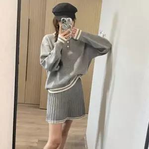 여성의류 원피스 카라 탑+플리츠 스커트 니트투피스 그레이 베이지 1000001479