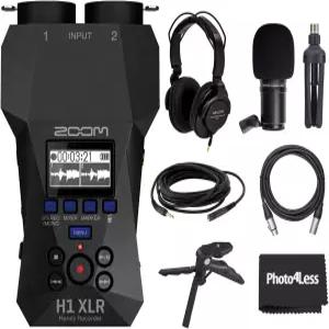 Zoom H1 XLR 핸디 레코더 헤드폰 윈드스크린 케이블 테이블탑 스탠드 삼각대 손잡이가 포함된 ZDM-1
