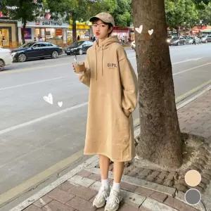 일상룩 겨울 원피스 캐주얼 편한 여성 후드 두툼 기모