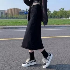 검정색 블랙 롱스커트 데님 롱 블랙진 LD 청치마