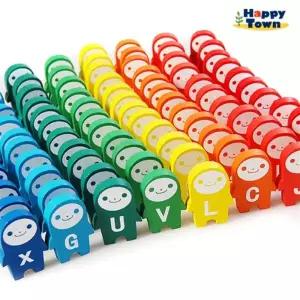 알파벳 원목 도미노세트 블럭 나무블럭 단어 글자 대문자 소문자 영어 놀이 학습 104pcs