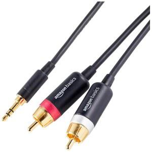 AMAZON BASICS 3.5MM 스테레오 AUX TO 2 RCA 오디오 케이블 어댑터 사운드용 앰프 스피커 스마트폰 태블릿 연결 가능 금도금 플러그 4피트 / 1.2M 블랙