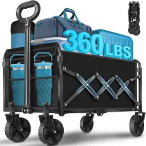 접이식 바퀴가 달린 왜건 카트 360LBS 헤비 듀티 유틸리티 - 식료품 쇼핑을 위한 휴대용 올터레인 마차