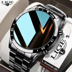 LIGE 새로운 블루투스 통화 스마트 시계 남자 전체 터치 스크린 럭셔리 스틸 스포츠 피트니스 Smartwatch I