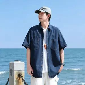 여름 남성 데님셔츠 캐주얼남성 반팔티 루즈핏 빅사이즈 데님 코트