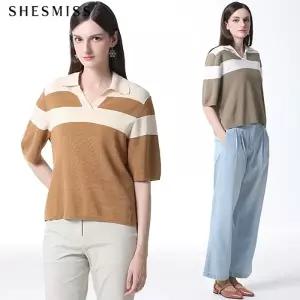 [쉬즈미스(SHESMISS)] 단가라 카라넥 배색 니트