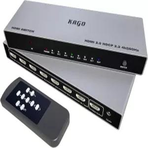 KAGO 7 포트 HDMI 스위치 4K@60Hz 리모컨 포함 셀렉터 허브 7-in-1 아웃 HDR10 및 18Gbps HDCP 2.2 돌비
