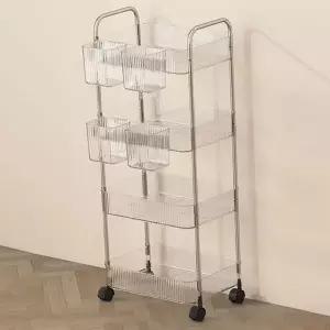 이동식 선반 다용도 바퀴형 정리대 이동식 트롤리 틈새 아크릴 수납장 거실 투명 수납 스텐 주방 욕실
