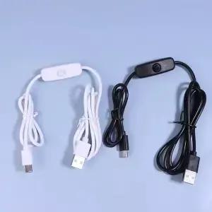 C1개 USB to Type C 스위치 케이블 5V 2A 전원 연장선 흰색/검정색 램프/팬 버튼 제어용