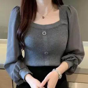하객룩 블라우스 데이트 면접 스퀘어넥 니트 여자
