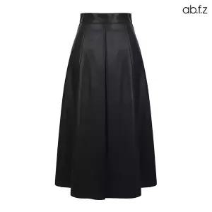 [ab.f.z] 하이웨스트 페이크레더 플레어 롱스커트 (AFY5ZS32A)