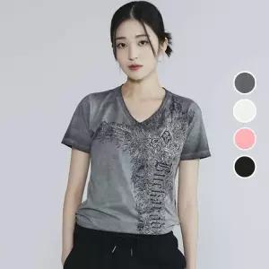 백화점 버커루 여성 십자가 자수 브이넥 반팔 티셔츠 B232TS693P