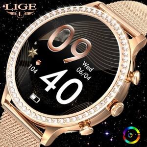 LIGE 패션 스마트 워치, 블루투스 통화, 혈압, DIY 커스텀 다이얼, 스포츠 팔찌, 방수, 남성, 여성용 스마