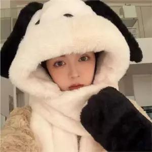 포인트 모자 양털 목도리 일체형 장갑 바라클라바 보온 공기 머플러 소금 원단 주머니