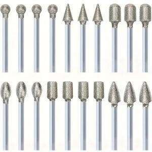 20pcs 다이아몬드 그라인딩 헤드 로타리 도구 용 미니 비트 Burrs 액세서리 3mm 생크 연마