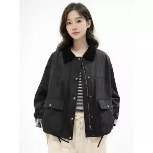 톰보이 소매 체크 카라 배색 점퍼 9166113871
