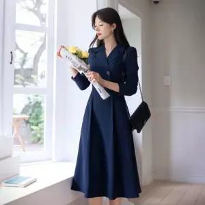 시크라인 프리실라 쥬얼리 버튼 핀턱 플레어 원피스