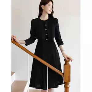 시크라인 (~XXL까지) 라운드 넥 레이어드 크롭 자켓 플레어 원피스 가을 하객