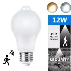 PIR 모션 센서 LED 전구 12W E27 스마트 활성화 ON/OFF 홈 조명 램프 가정용 계단용