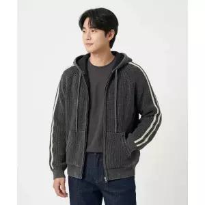 DIMITRI BLACK 피그먼트 트랙 니트 후드 집업_피그먼트 차콜