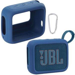 JBL GO 4 방수 블루투스 스피커용 실리콘 커버 블루 | 꼭 맞는 착용감 휴대용 카라비너 클립 충격 흡수 낙하 방지 가벼운 여행용 디자인 보호용 스킨 케이스