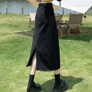 [텐바이텐]LD 블랙 데님 롱 청치마 블랙진 절개 디테일 롱 스커트