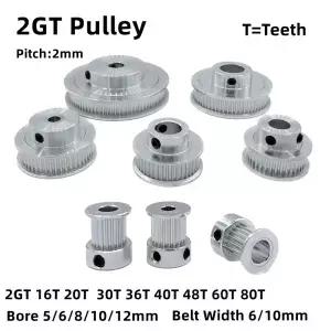 2GT 타이밍 풀리 16T 20T 30T 32T 36T 40T 48T 60T 80T 보어 5/6/8/10/12mm 벨트 폭 3D 프린터