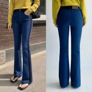 스타일나 여성 스판 밴딩 배색 피치 부츠컷 데님팬츠 나팔 플레어 청바지