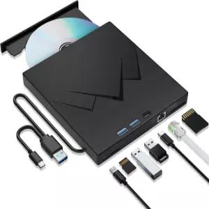 LAN 포트가 있는 노트북용 외장 CD/DVD 드라이브 7개 이더넷 어댑터 SD/TF 휴대용 플레이어 USB 3.0/타입