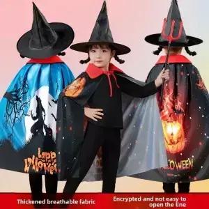 할로윈 망토 의상 세트 마녀 마법사 3D 및 드레스 업 파티 공연을위한 모자