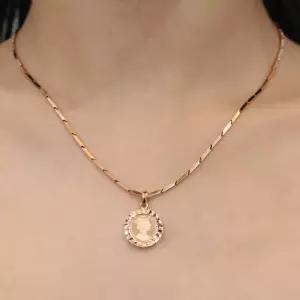 엘리자베스 코인 커팅 소 펜던트 대나무 체인 목걸이 1.5 Don 2 Don 14K