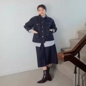[정품] LEE 우먼 린넨 미디 데님 스커트 인디고 로우 LE2602SR72IR