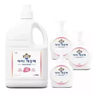 아이깨끗해 리필 대용량 핸드워시 4L+펌프용기490ml3개 거품비누 버블 핸드솝 손세정제