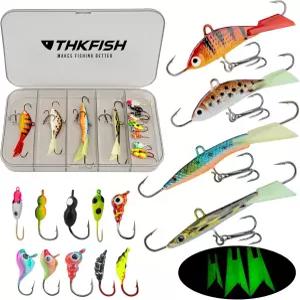 THKFISH 얼음 낚시 미끼 장비 단단한 및 지그 월레이 키트 크레이피 팬피쉬 파이크 14/26/40PCS