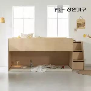 [장인가구]도담 어린이 낮은 2층 벙커침대 침대프레임 SS (수납계단)