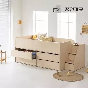 [장인가구]도담 어린이 낮은 2층 빅수납 벙커침대 서랍장 침대프레임 SS (수납계단)
